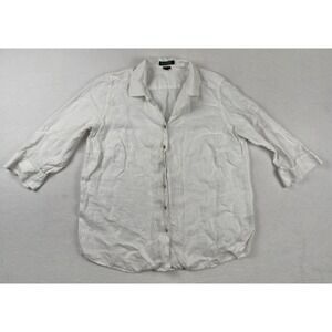 Lauren Ralph Lauren Women's White Linen Button Up Shirt 1X Herringbone